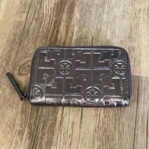 Tory Burch metallic silver coin / keychain purse